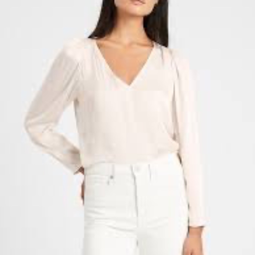Banana Republic Soft Satin Smocked Blouse Ivory Size M